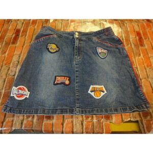 Urban culture denim blue jean skirt 16W BASKETBALL patches Baltimore philly Y2K